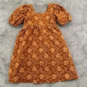 Piper & Scoot Orange Babydoll Dress MEDIUM Square Neck Puffed Sleeves